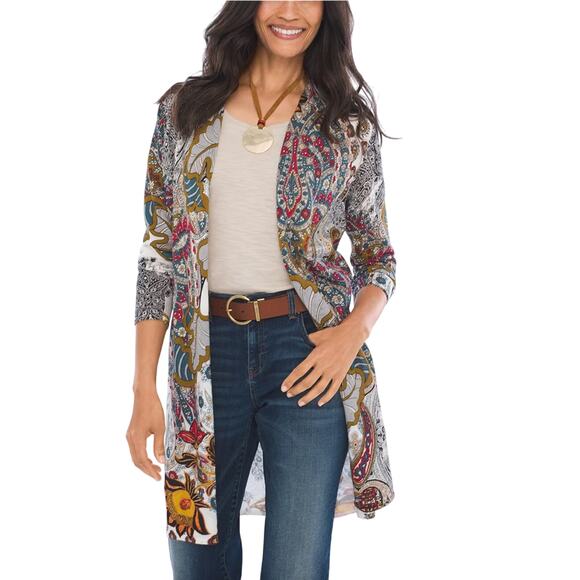 Chico's Sweaters - Chico's Floral Paisley Lightweight 3/4 Sleeve Colorful Cardigan Size M